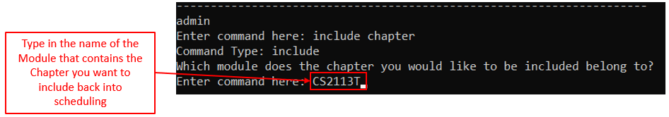 Include Command Chapter mode: ModuleName Prompt